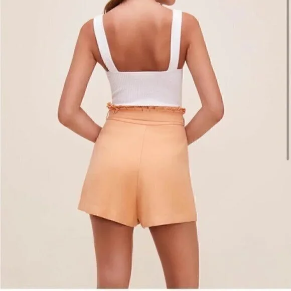 ASTR The‎ Label Pacific Pleated Tie Waist Shorts Peach Papaya - Picture 8 of 10